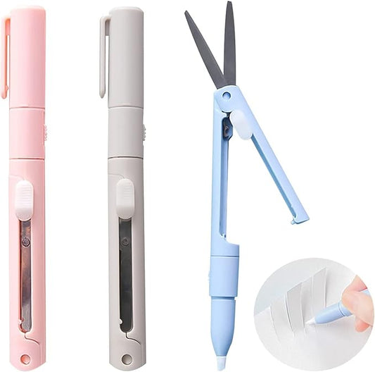 2 in 1 Multifunction Paper Cutter, Paper Cutting Scissors DIY Ceramic Cutter Pen,Mini Folding Scissor Pen Cutter,Utility Cutter for School Supplies