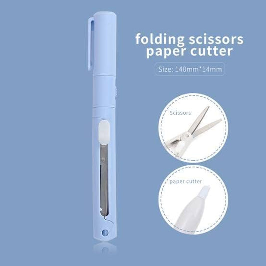 2 in 1 Multifunction Paper Cutter, Paper Cutting Scissors DIY Ceramic Cutter Pen,Mini Folding Scissor Pen Cutter,Utility Cutter for School Supplies