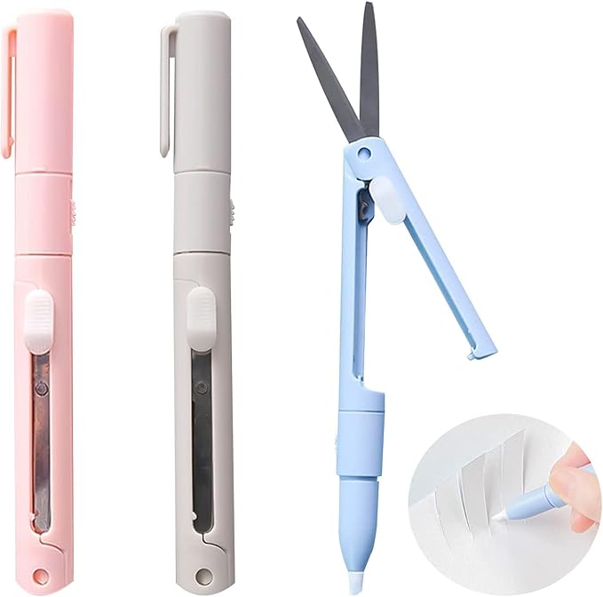 2 in 1 Multifunction Paper Cutter, Paper Cutting Scissors DIY Ceramic Cutter Pen,Mini Folding Scissor Pen Cutter,Utility Cutter for School Supplies