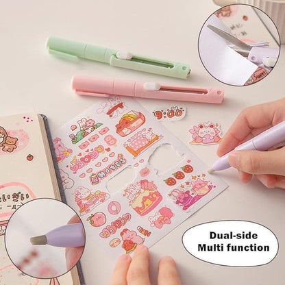 2 in 1 Multifunction Paper Cutter, Paper Cutting Scissors DIY Ceramic Cutter Pen,Mini Folding Scissor Pen Cutter,Utility Cutter for School Supplies