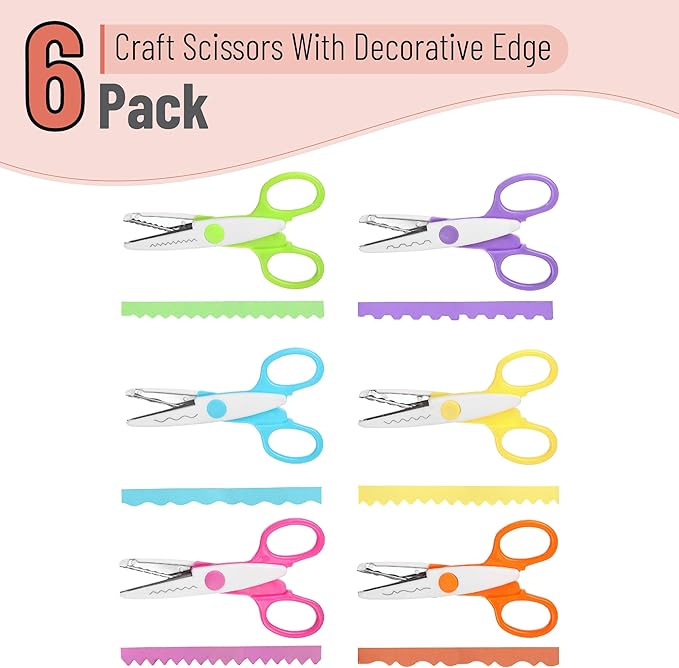 Mr. Pen- Craft Scissors Decorative Edge, 6 Pack, White & Vibrant | Zig Zag Scissors for Crafting, Scrapbooking, Fancy, Pattern, Design