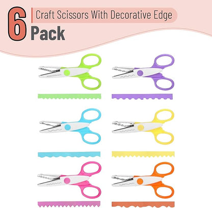 Mr. Pen- Craft Scissors Decorative Edge, 6 Pack, White & Vibrant | Zig Zag Scissors for Crafting, Scrapbooking, Fancy, Pattern, Design