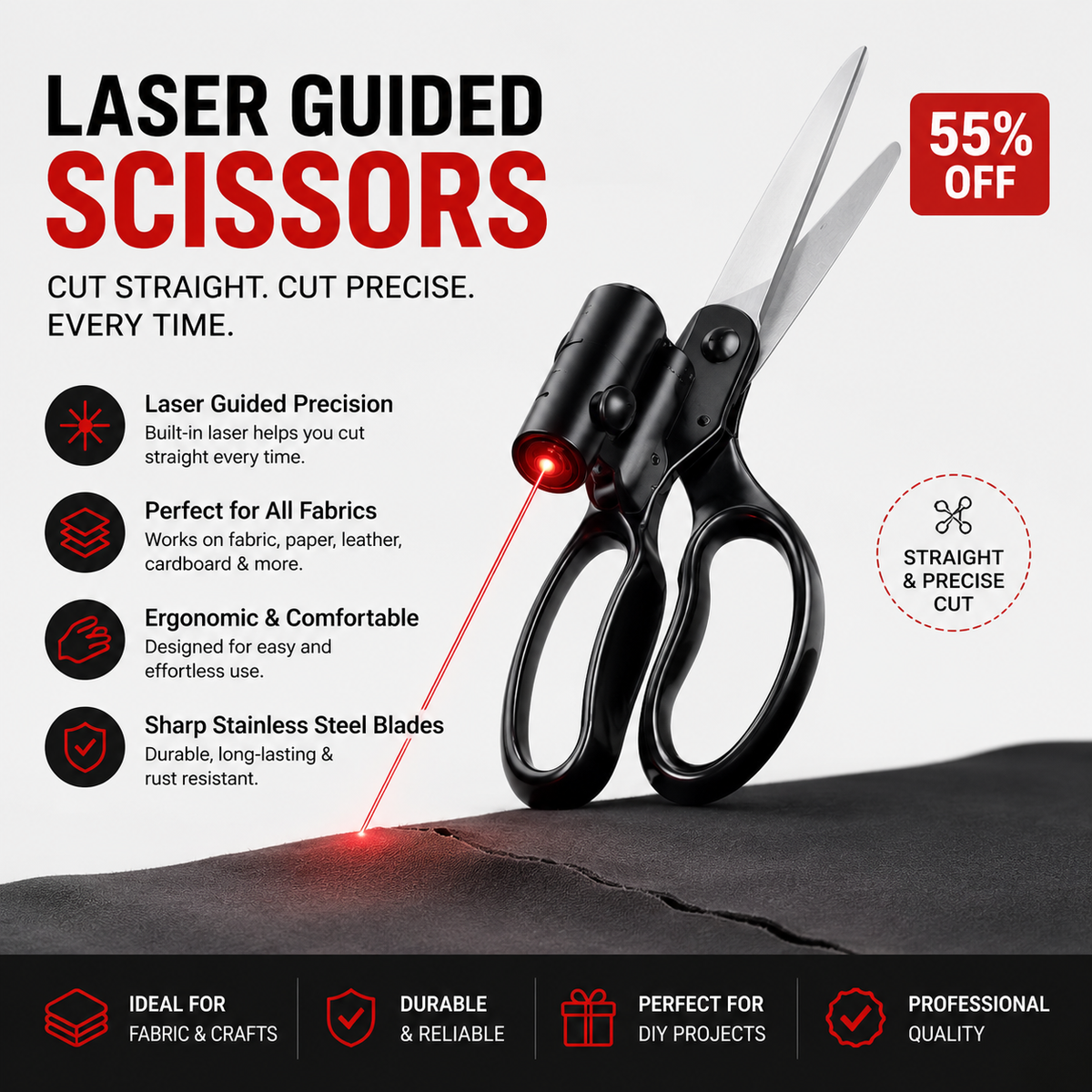Laser Scissors Guided for Straight Cuts